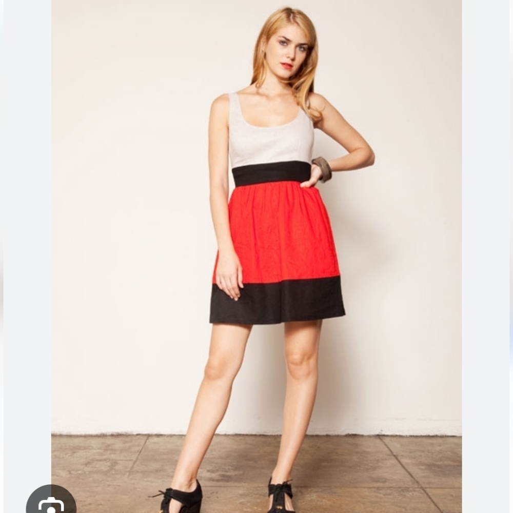 BB DAKOTA Color-Block Linen Blend Dress